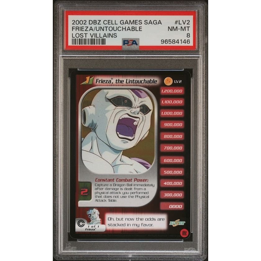 2002 Score Dragon Ball Z Cell Games Saga Lost Villain #LV2 Frieza/Untouchable PSA 8: graded slab, front view