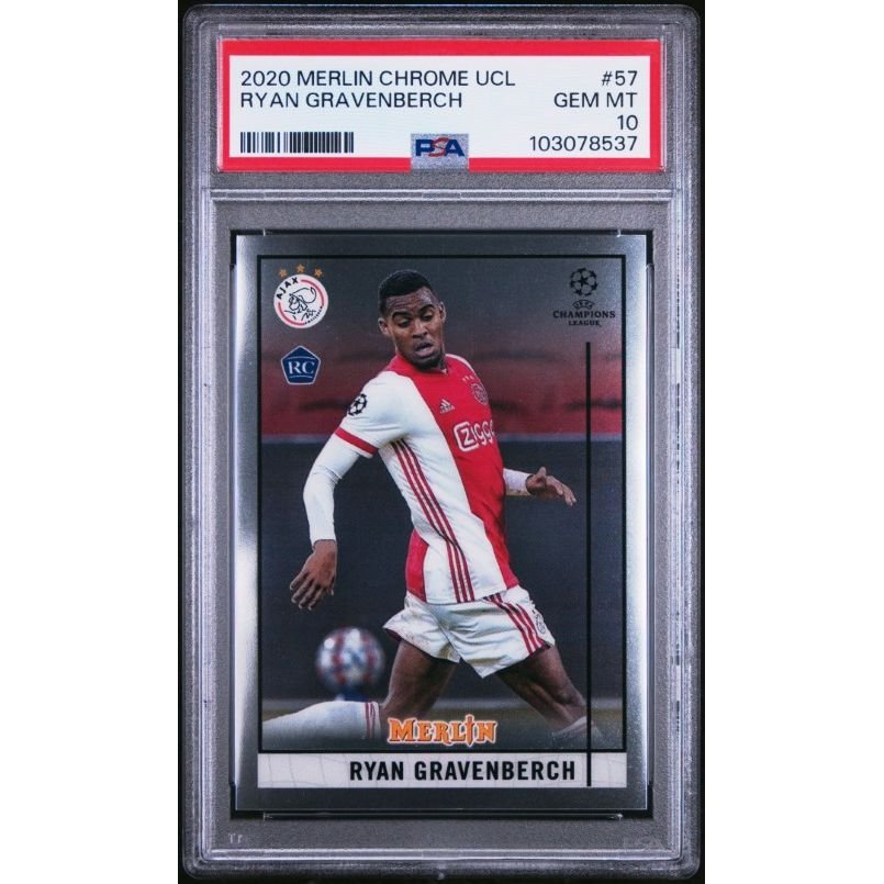 2020 Topps Merlin Chrome Uefa Champions League #57 Ryan Gravenberch PSA 10: graded slab, front view