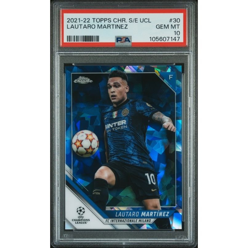2021-2022 Topps Chrome Sapphire Edition Uefa Champions League #30 Lautaro Martinez PSA 10: graded slab, front view