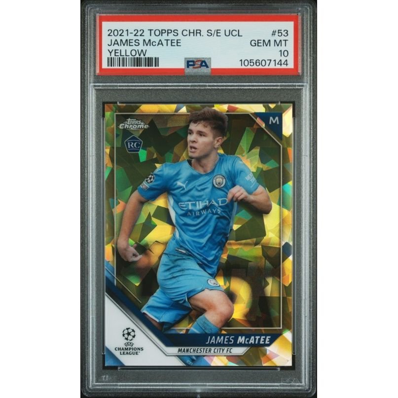 2021-2022 Topps Chrome Sapphire Edition Uefa Champions League #53 James Mcatee Yellow PSA 10: graded slab, front view