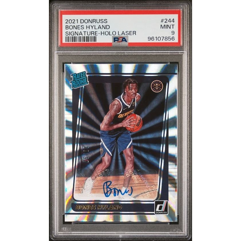 2021 Panini NBA Donruss #244 Bones Hyland Signature-Holo Laser (#'d 19/99) PSA 9: graded slab, front view