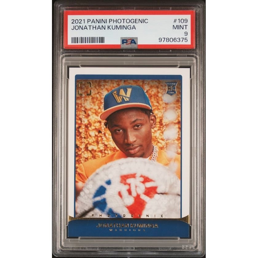2021 Panini Photogenic #109 Jonathan Kuminga Rookie Card PSA 9: graded slab, front view