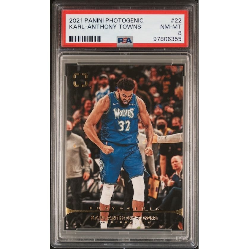 2021 Panini Photogenic #22 Karl-Anthony Towns PSA 8: graded slab, front view