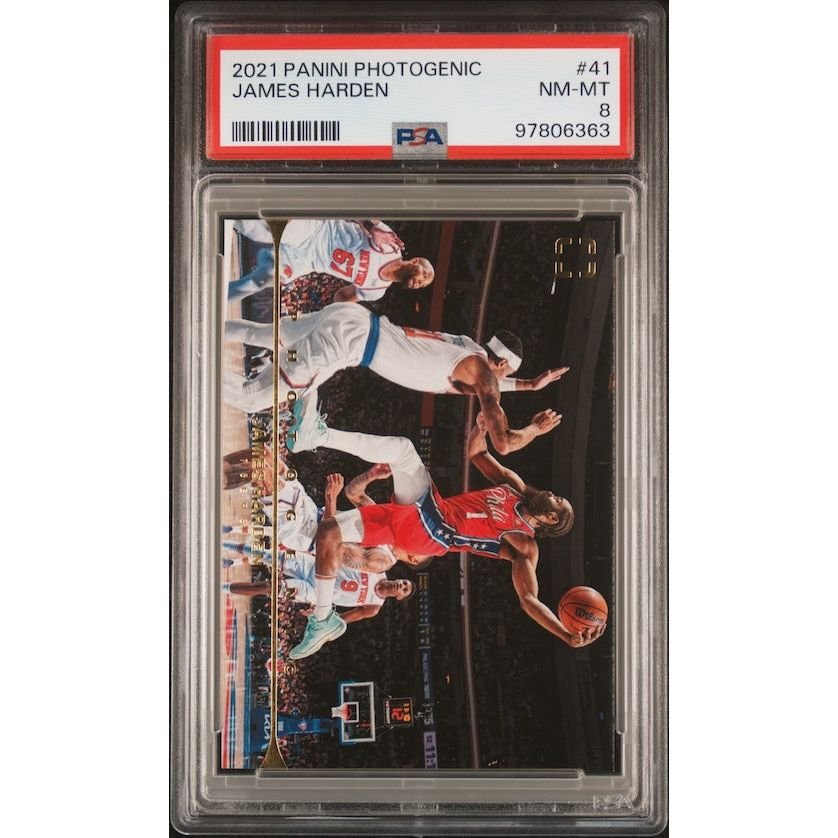 2021 Panini Photogenic #41 James Harden PSA 8: graded slab, front view