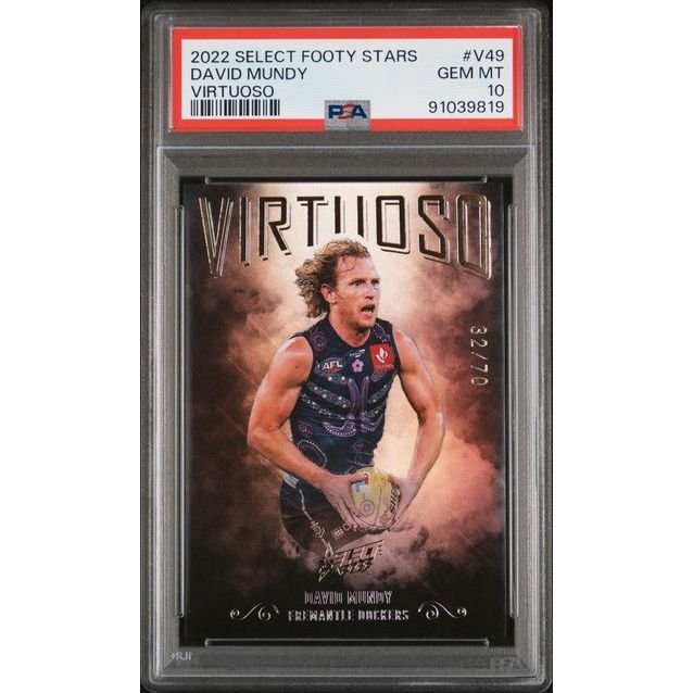 2022 Select AFL Footy Stars Virtuoso - David Mundy V49 (#'d 32/70) - PSA 10 (GEM MINT): graded slab, front view