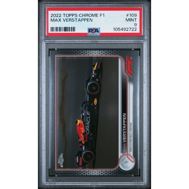 2022 Topps Chrome Formula 1 #109 Max Verstappen PSA 9: graded slab, front view