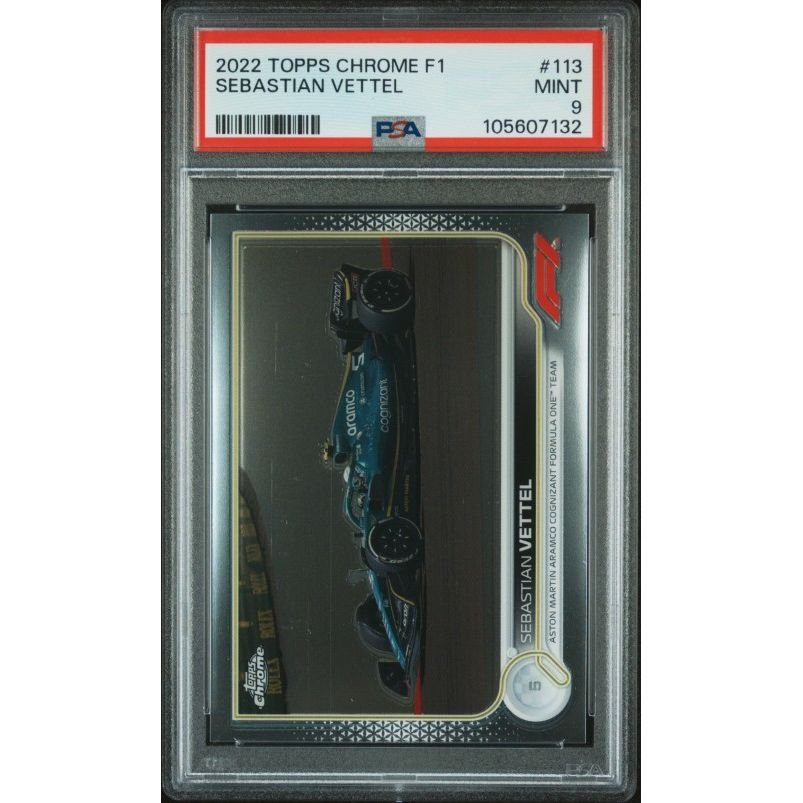 2022 Topps Chrome Formula 1 #113 Sebastian Vettel PSA 9: graded slab, front view