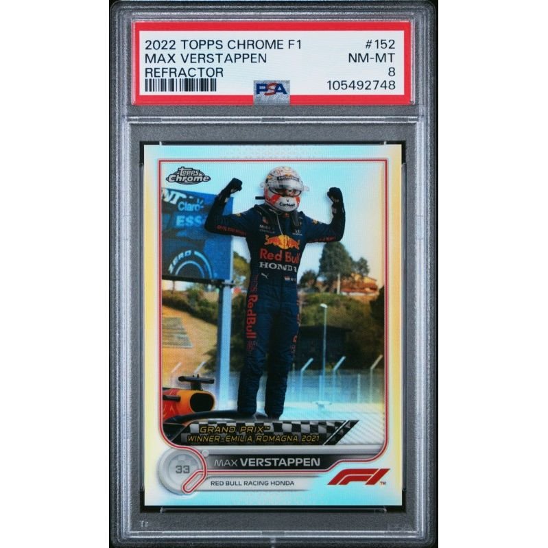 2022 Topps Chrome Formula 1 #152 Max Verstappen Refractor PSA 8: graded slab, front view