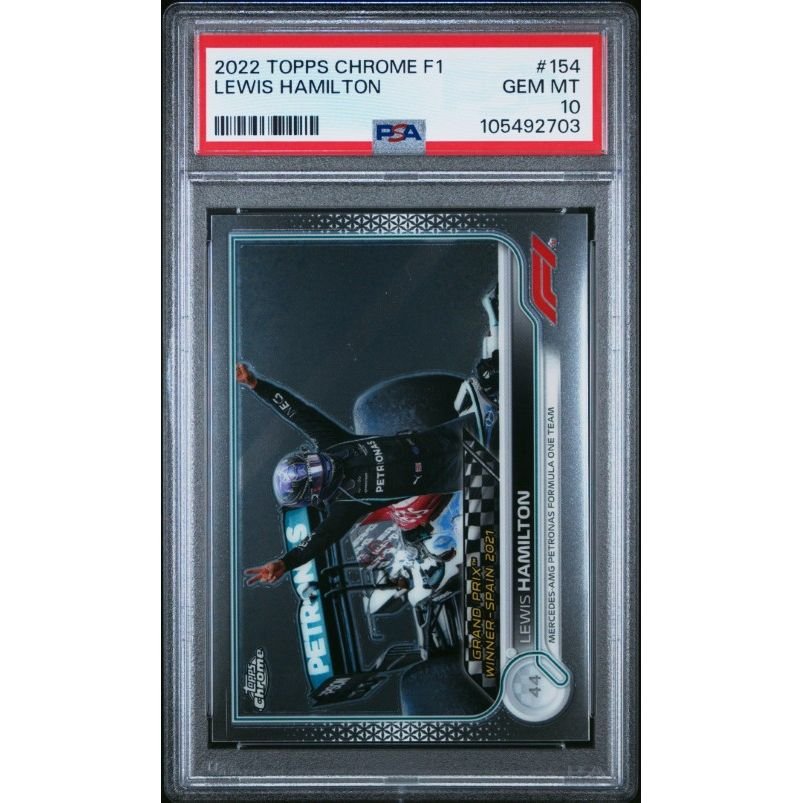 2022 Topps Chrome Formula 1 #154 Lewis Hamilton PSA 10: graded slab, front view