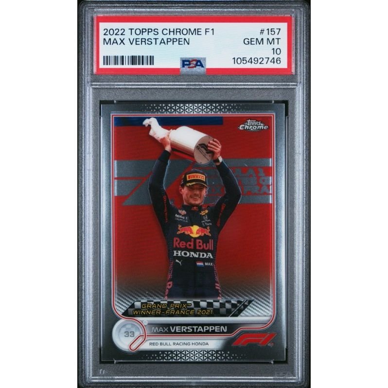 2022 Topps Chrome Formula 1 #157 Max Verstappen PSA 10: graded slab, front view