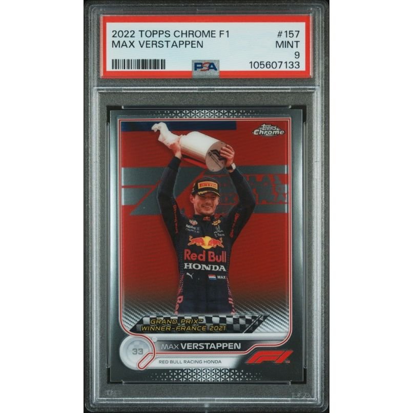 2022 Topps Chrome Formula 1 #157 Max Verstappen PSA 9: graded slab, front view