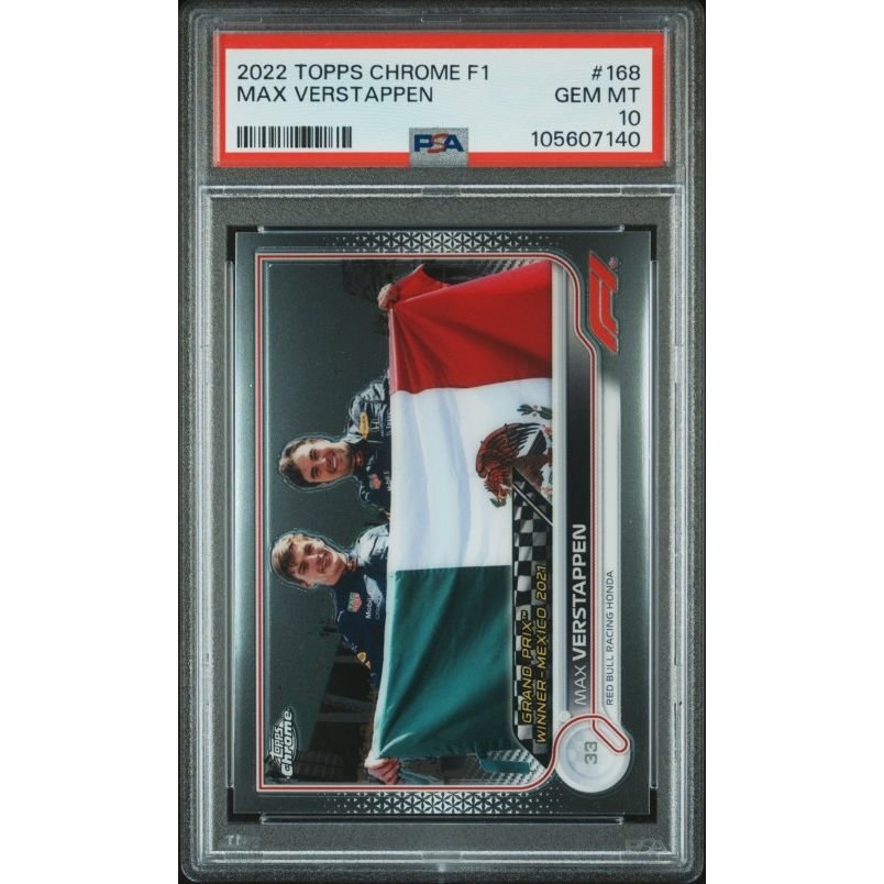2022 Topps Chrome Formula 1 #168 Max Verstappen PSA 10: graded slab, front view