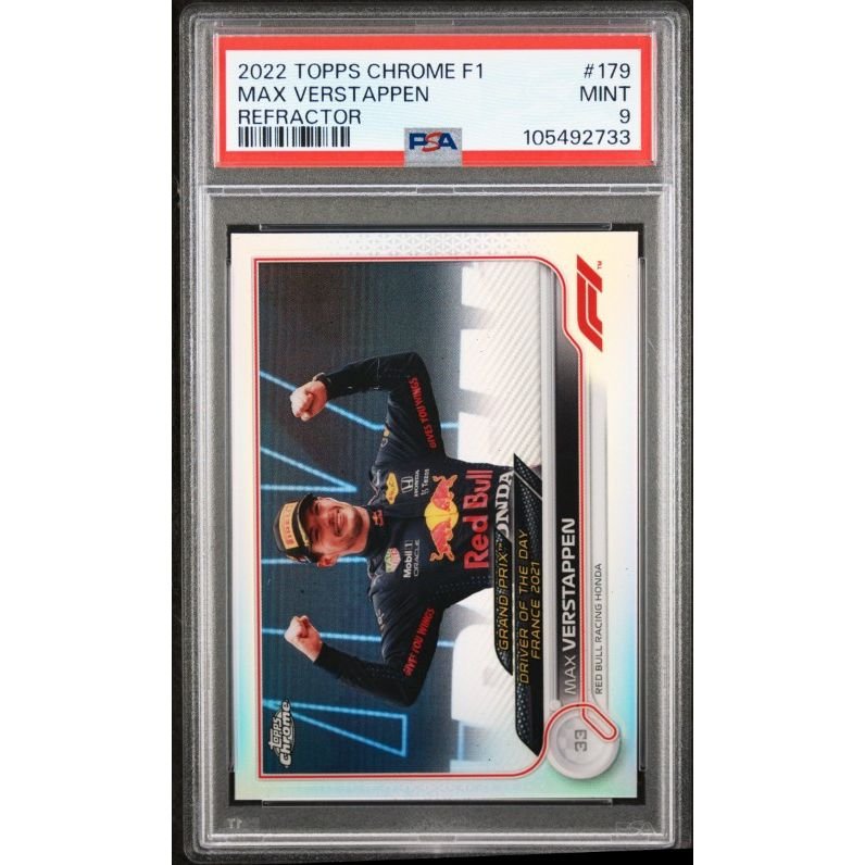 2022 Topps Chrome Formula 1 #179 Max Verstappen Refractor PSA 9: graded slab, front view