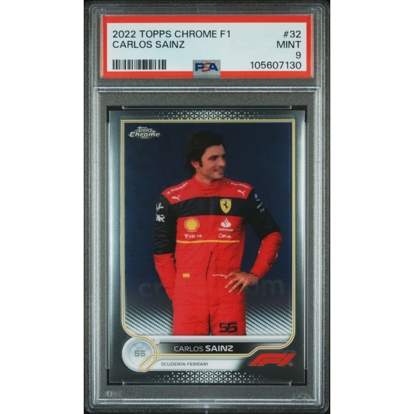2022 Topps Chrome Formula 1 #32 Carlos Sainz PSA 9: graded slab, front view