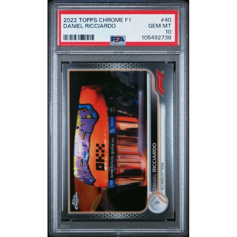 2022 Topps Chrome Formula 1 #40 Daniel Ricciardo PSA 10: graded slab, front view