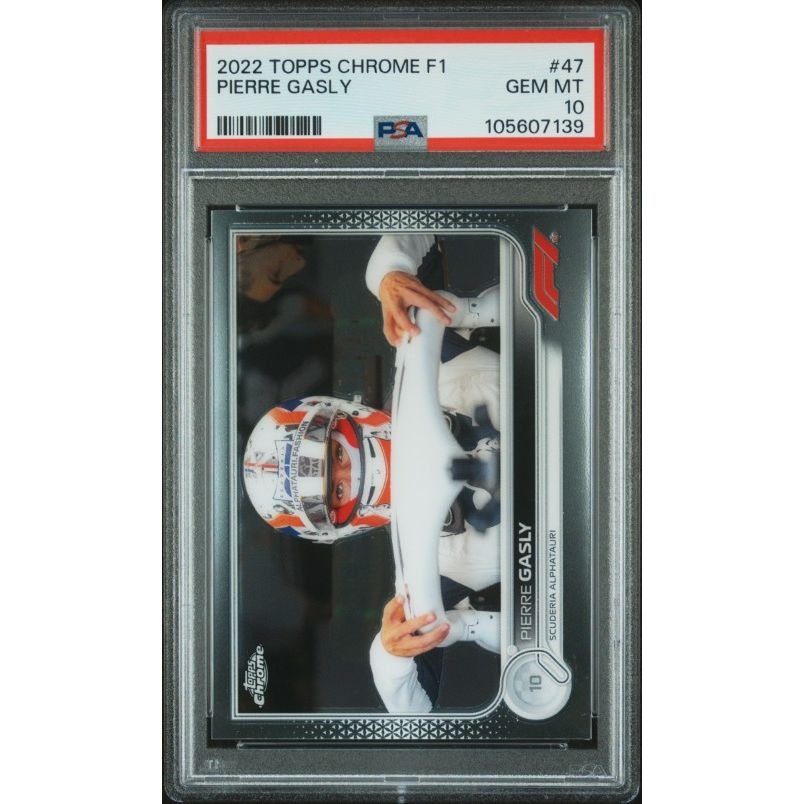 2022 Topps Chrome Formula 1 #47 Pierre Gasly PSA 10: graded slab, front view