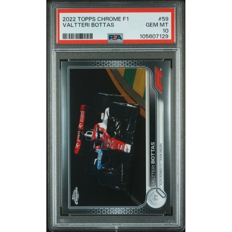 2022 Topps Chrome Formula 1 #59 Valtteri Bottas PSA 10: graded slab, front view