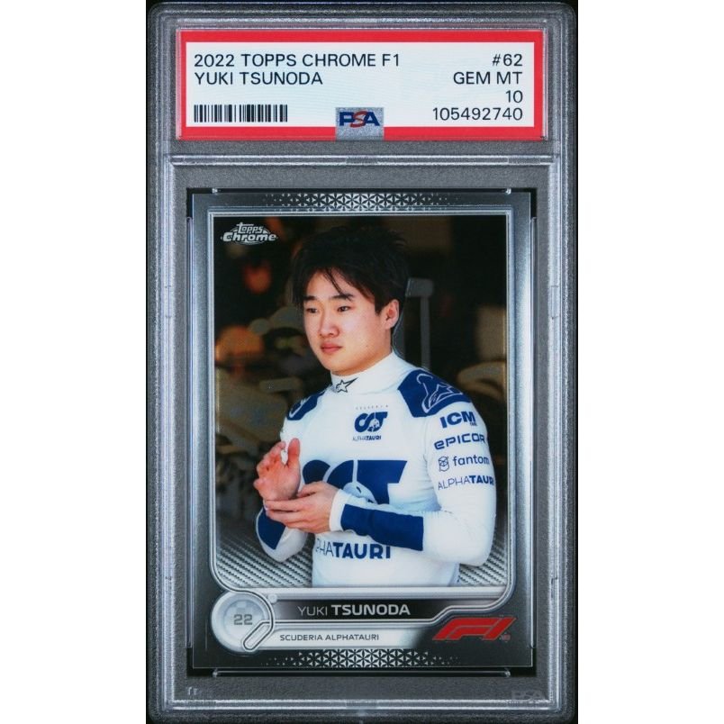 2022 Topps Chrome Formula 1 #62 Yuki Tsunoda PSA 10: graded slab, front view