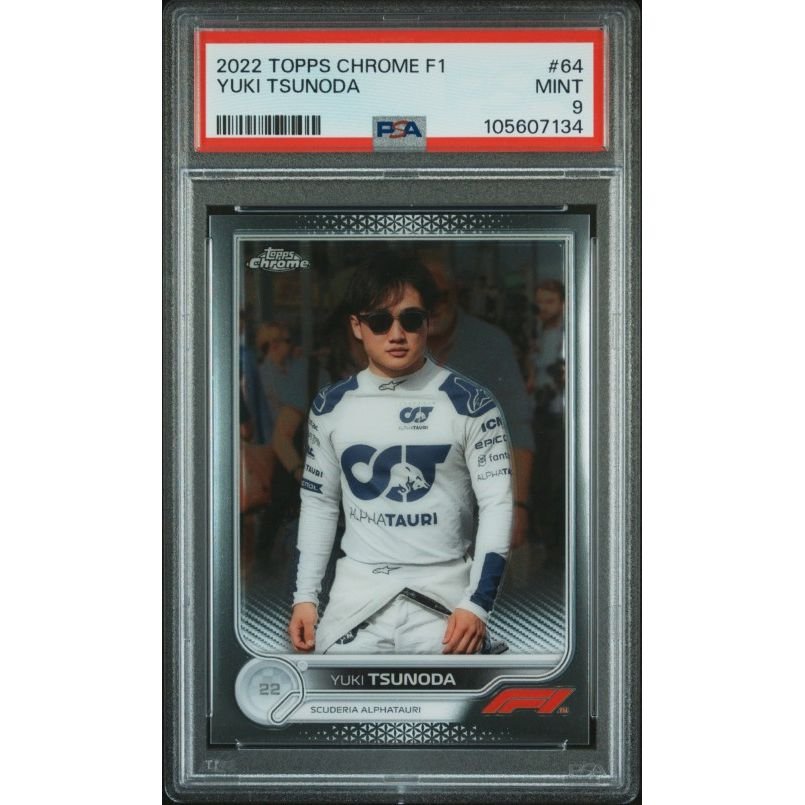 2022 Topps Chrome Formula 1 #64 Yuki Tsunoda PSA 9: graded slab, front view
