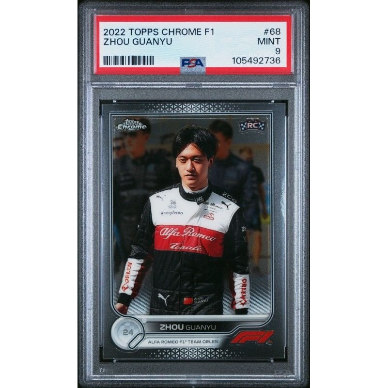 2022 Topps Chrome Formula 1 #68 Zhou Guanyu PSA 9: graded slab, front view