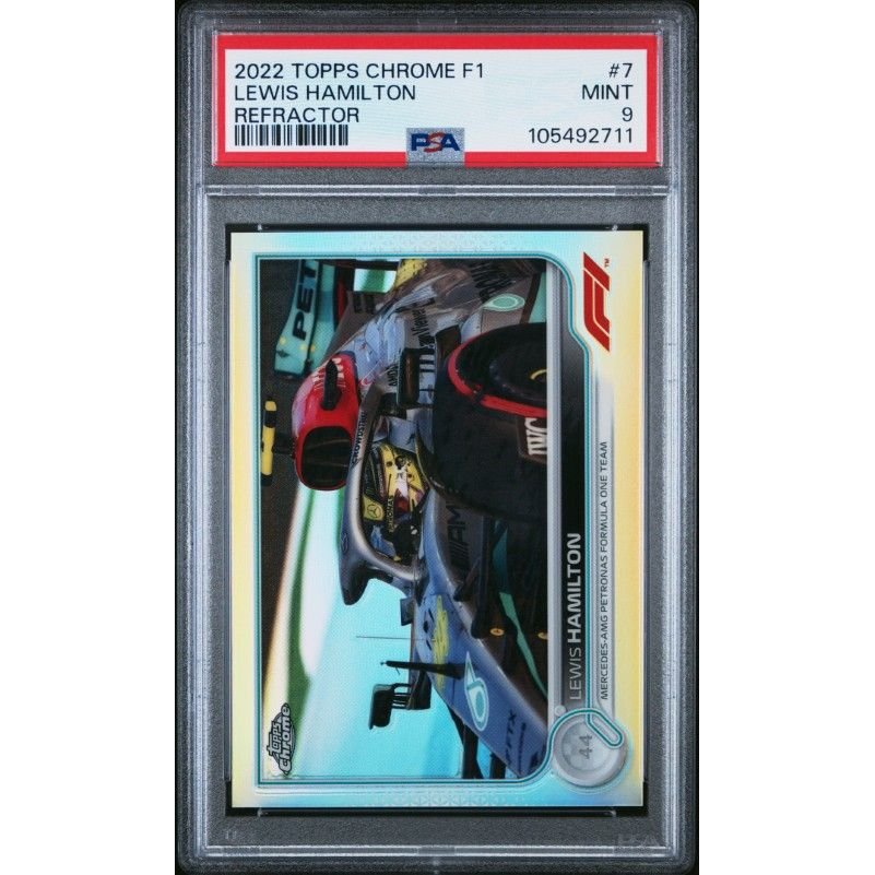 2022 Topps Chrome Formula 1 #7 Lewis Hamilton Refractor PSA 9: graded slab, front view