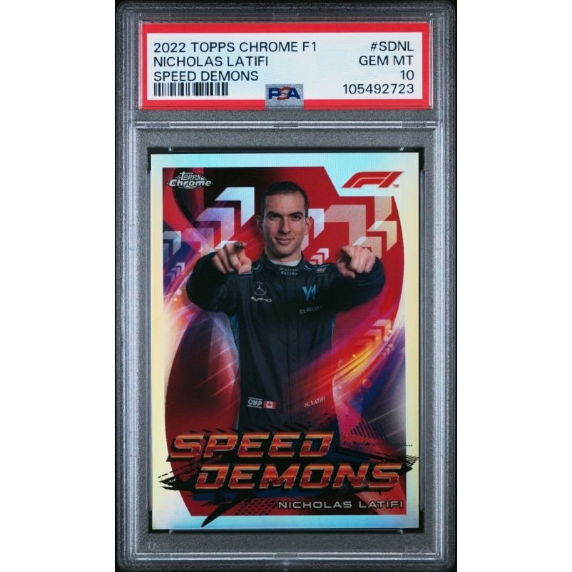 2022 Topps Chrome Formula 1 Speed Demons #SDNL Nicholas Latifi Speed Demons PSA 10: graded slab, front view