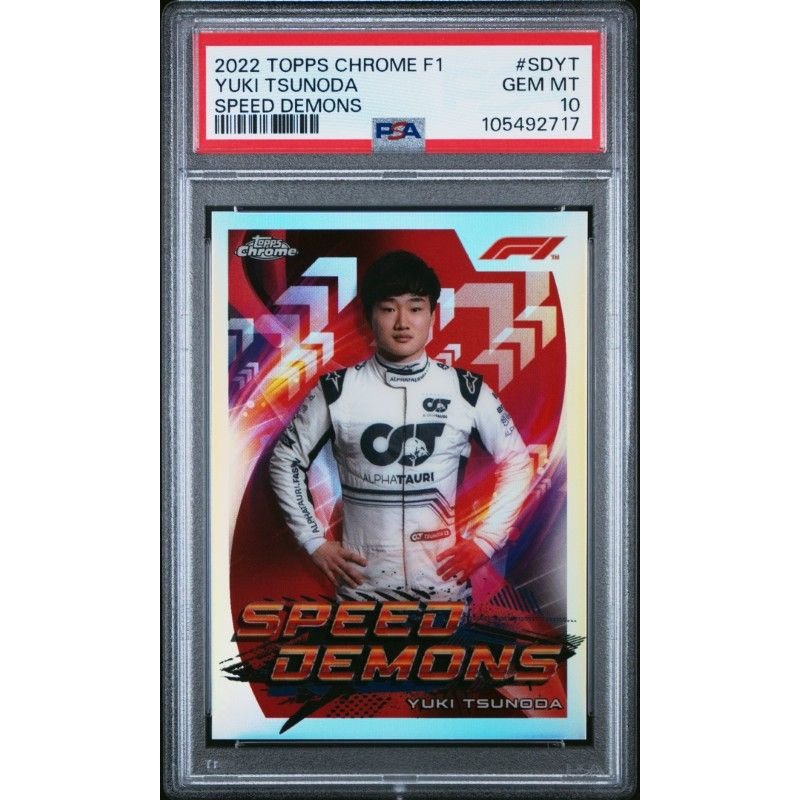 2022 Topps Chrome Formula 1 Speed Demons #SDYT Yuki Tsunoda Speed Demons PSA 10: graded slab, front view