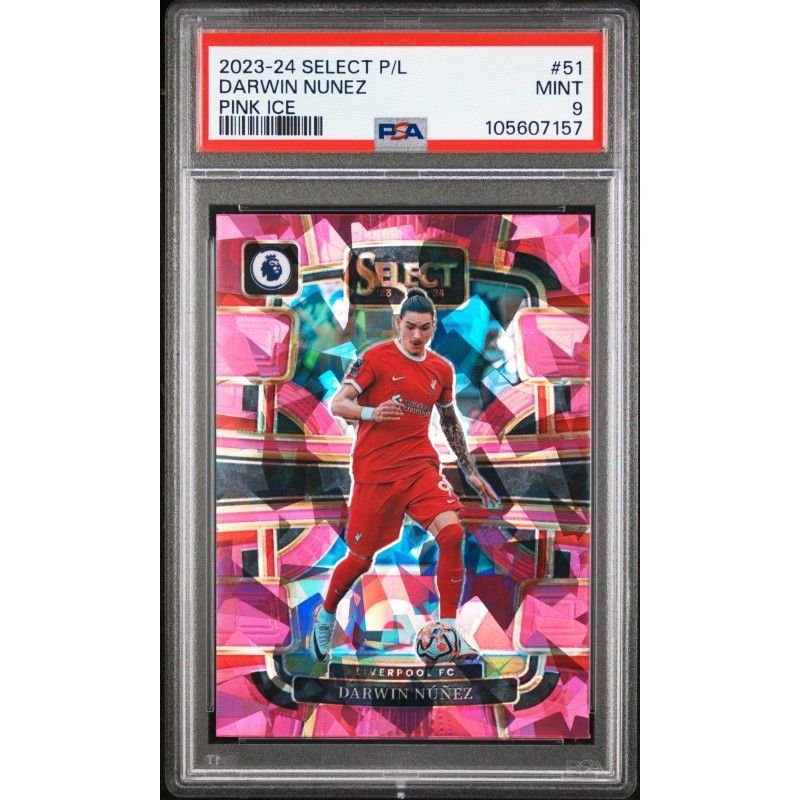 2023-24 Panini Select Premier League #51 Darwin Nunez Pink Ice PSA 9: graded slab, front view