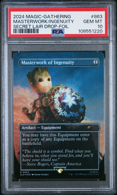 2024 Magic The Gathering Secret Lair Drop #863 Masterwork/Ingenuity Secret Lair Drop-Foil PSA 10: graded slab, front view