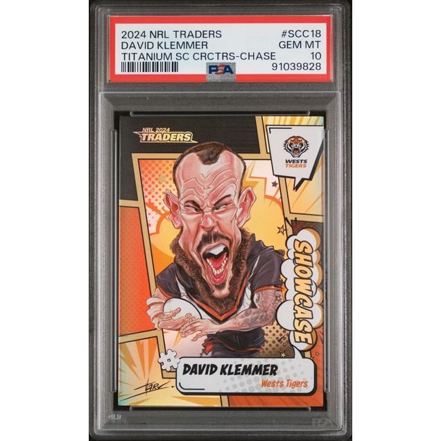 2024 NRL Traders Titanium - David Klemmer SCC18 (#'d 17/60) - PSA 10 (GEM MINT): graded slab, front view