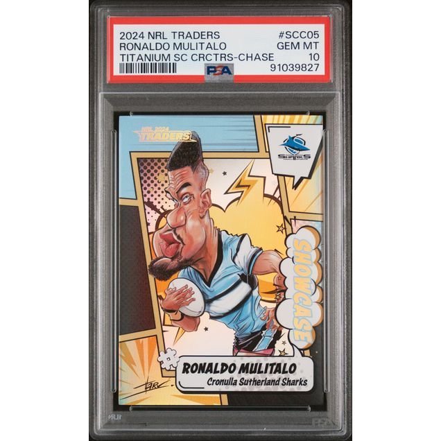 2024 NRL Traders Titanium - Ronaldo Mulitalo SCC05 (#'d 52/60) - PSA 10 (GEM MINT): graded slab, front view