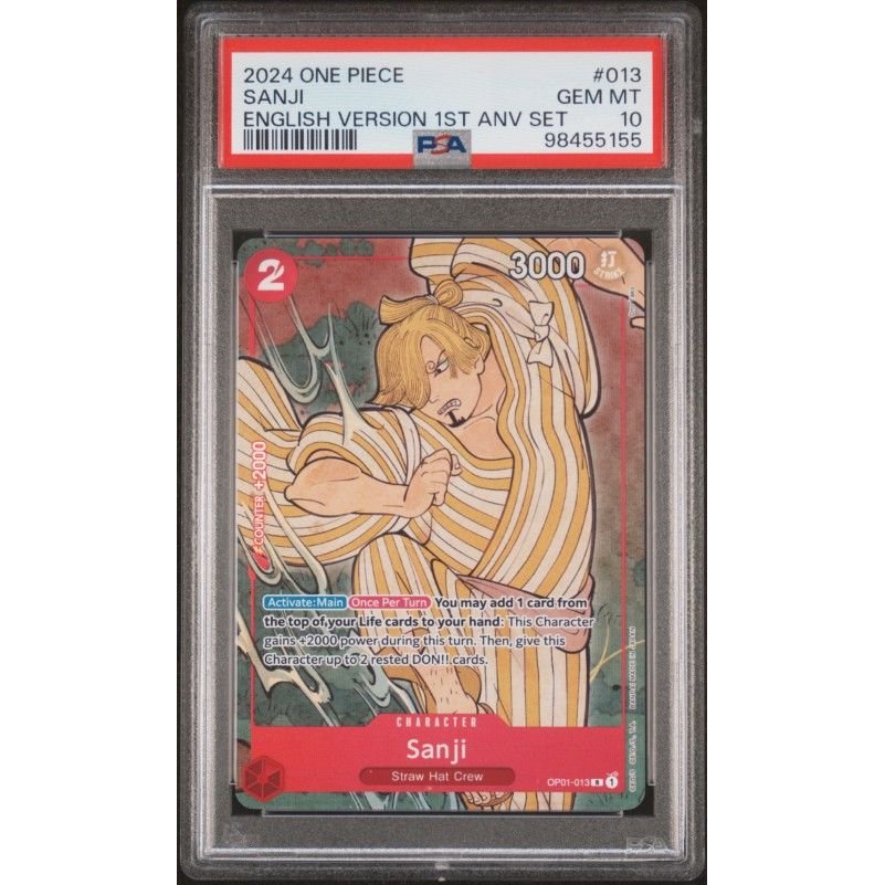 2024 One Piece English Version 1st Anniversary Set #013 Sanji PSA 10: graded slab, front view