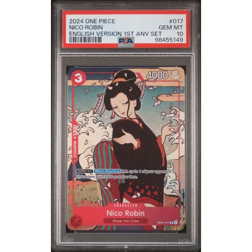 2024 One Piece English Version 1st Anniversary Set #017 Nico Robin PSA 10: graded slab, front view
