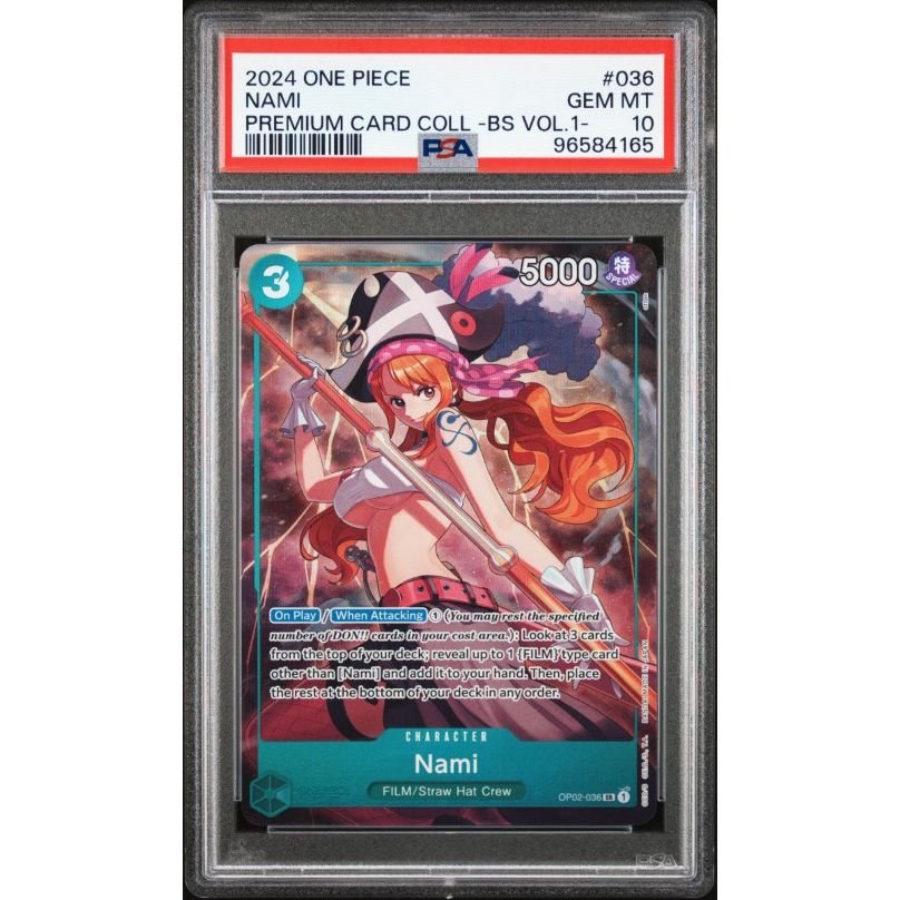 2024 One Piece Premium Card Collection -Best Selection Vol.1- #036 Nami PSA 10: graded slab, front view
