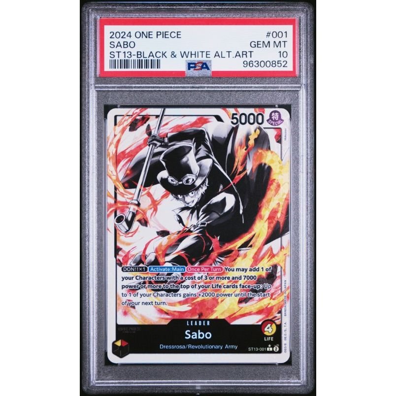 2024 One Piece Ultra Deck St13-The Three Brothers #001 Sabo St13-Black & White Alt.Art PSA 10: graded slab, front view