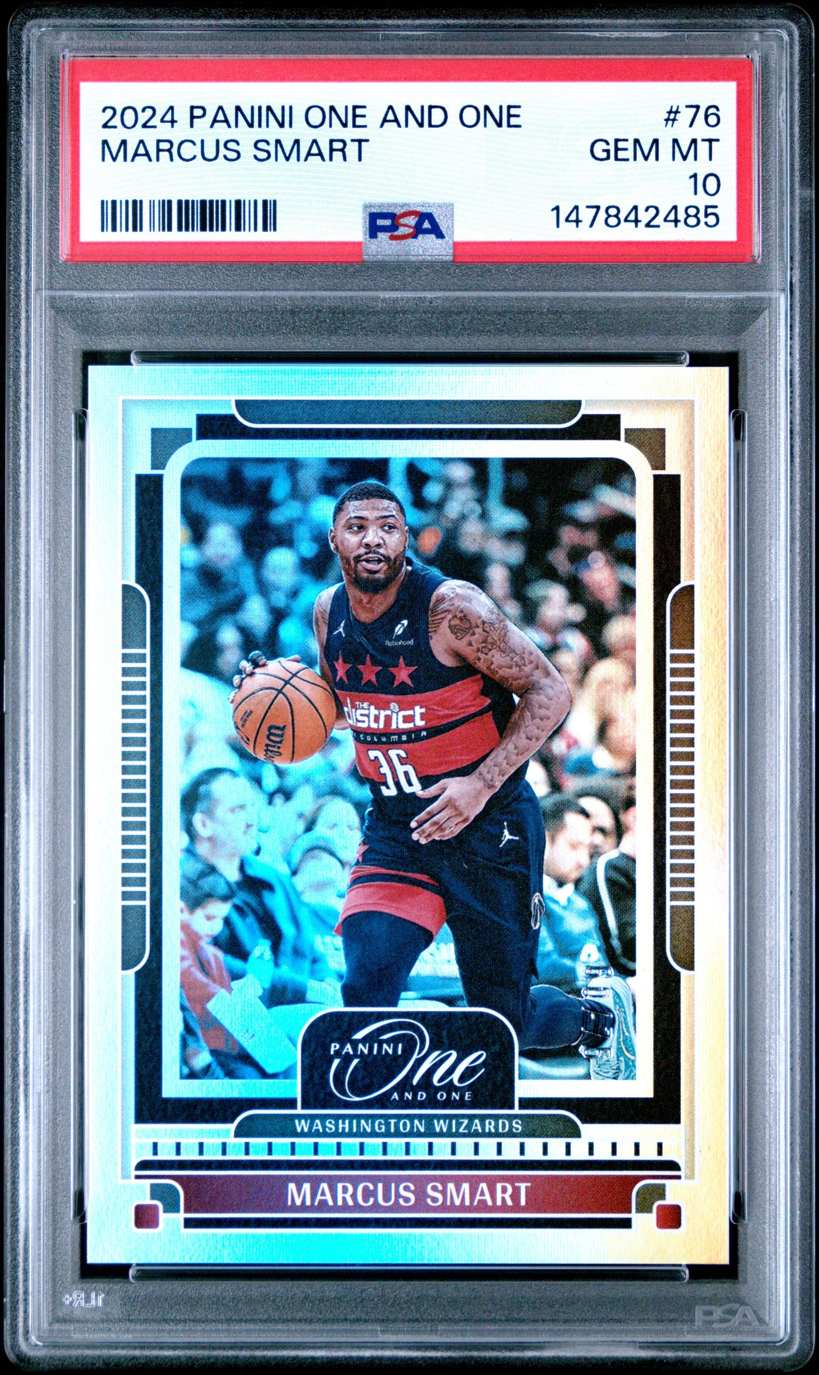 2024 PANINI ONE AND ONE #76 MARCUS SMART PSA 10: graded slab, front view