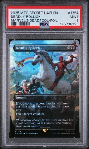 2025 Magic The Gathering Secret Lair Drop #1754 Deadly Rollick Marvel'S Deadpool-Foil PSA 9: graded slab, front view