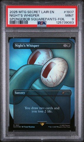 2025 Magic The Gathering Secret Lair Drop #1937 Night'S Whisper Spongebob Squarepants-Foil PSA 9: graded slab, front view