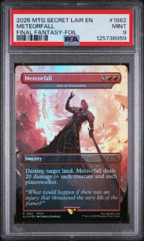 2025 Magic The Gathering Secret Lair Drop #1862 Meteorfall Final Fantasy-Foil PSA 9: graded slab, front view