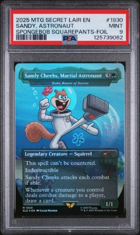 2025 Magic The Gathering Secret Lair Drop #1930 Sandy, Astronaut Spongebob Squarepants-Foil PSA 9: graded slab, front view