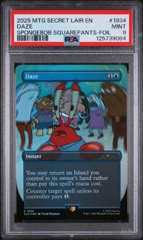 2025 Magic The Gathering Secret Lair Drop #1934 Daze Spongebob Squarepants-Foil PSA 9: graded slab, front view