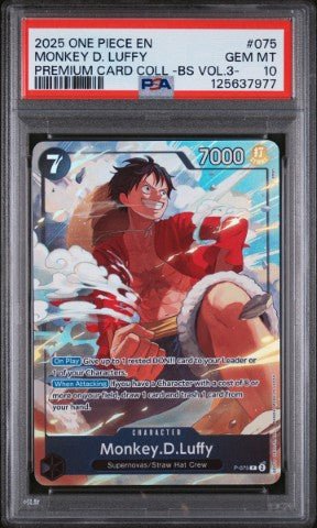 2025 One Piece Premium Card Collection -Best Selection Vol.3- #075 Monkey D. Luffy PSA 10: graded slab, front view