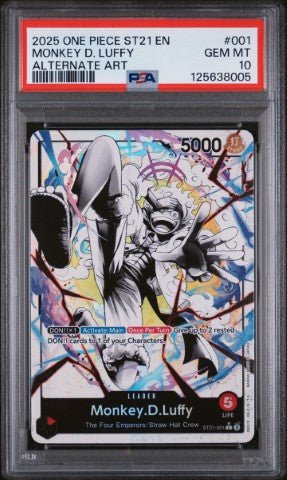 2025 One Piece Starter Deck St21-Ex Gear 5 #001 Monkey D. Luffy Alternate Art PSA 10: graded slab, front view