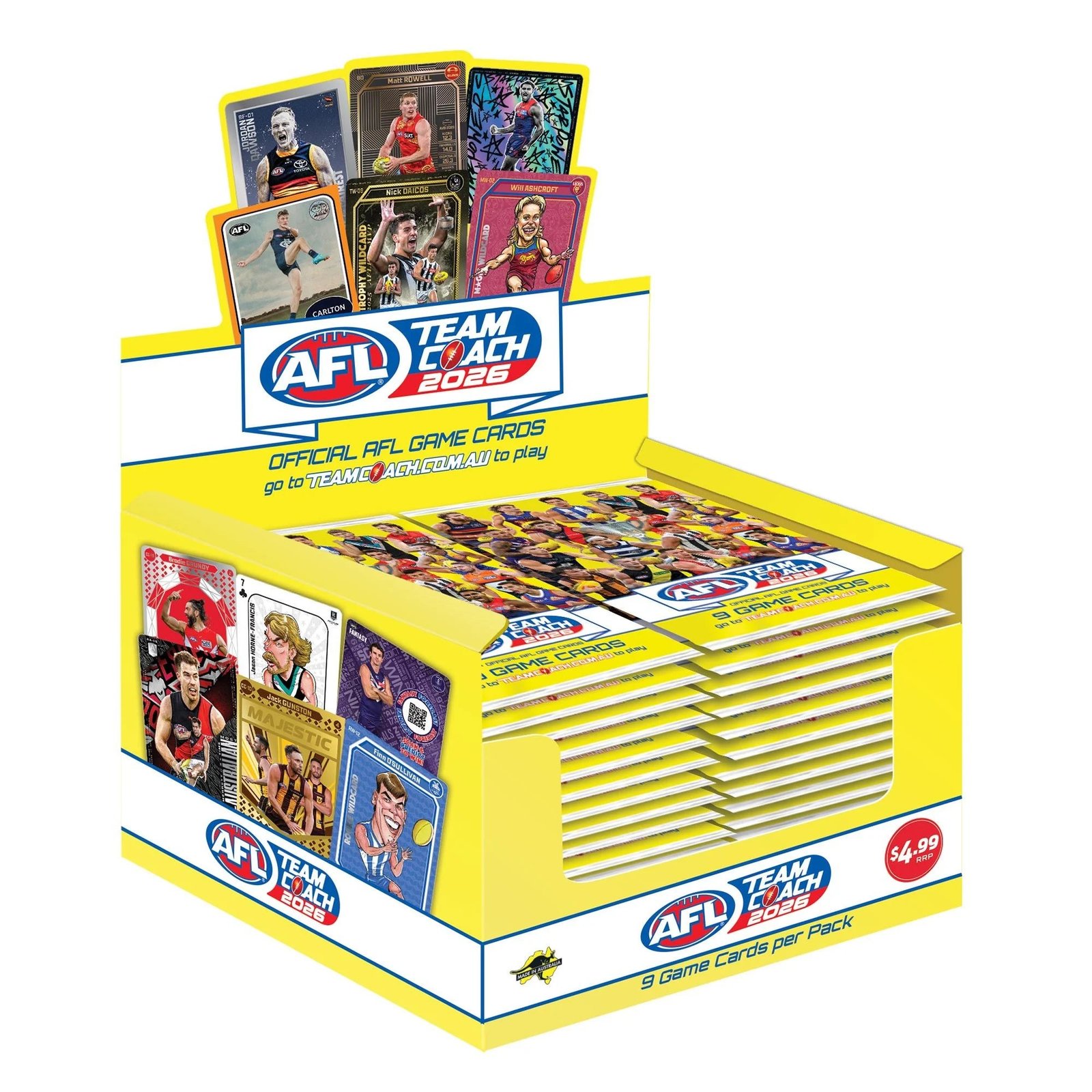 2026 AFL TeamCoach Footy Booster Box (36 Packs), sealed box, product photo