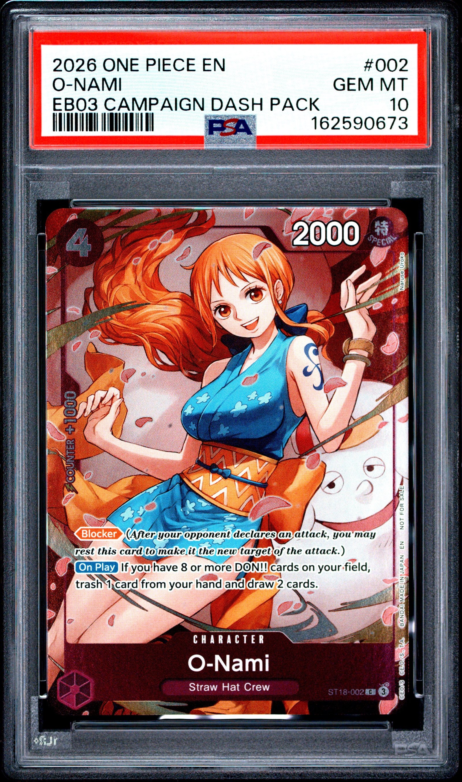 2026 One Piece Heroines Campaign Dash Pack #002 O-Nami: graded slab, front view