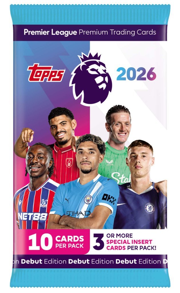2026 Topps EPL Premier League Soccer Debut Edition 10-Card Booster Pack, sealed pack, product photo