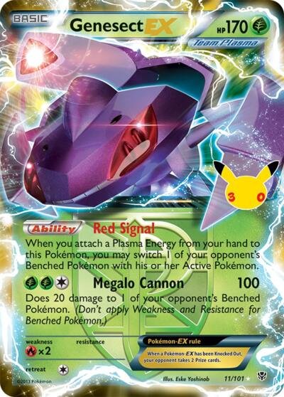 Pokémon card: Genesect EX (Team Plasma) Classic Collection 011/101 from 30th Celebration, front of card