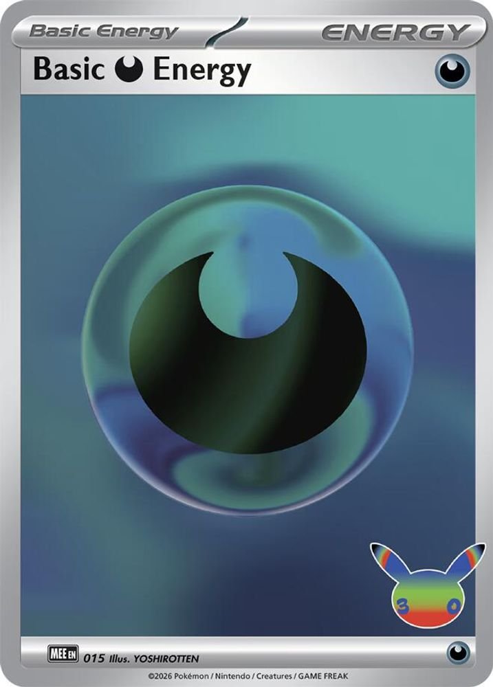 Pokémon card: Basic Darkness Energy (Holofoil) 015 from 30th Celebration (M6a), front of card