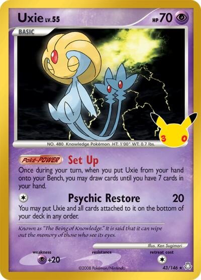 Pokémon card: Uxie Classic Collection 043/146 from 30th Celebration, front of card