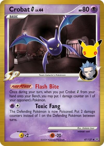 Pokémon card: Crobat G Classic Collection 047/127 from 30th Celebration, front of card